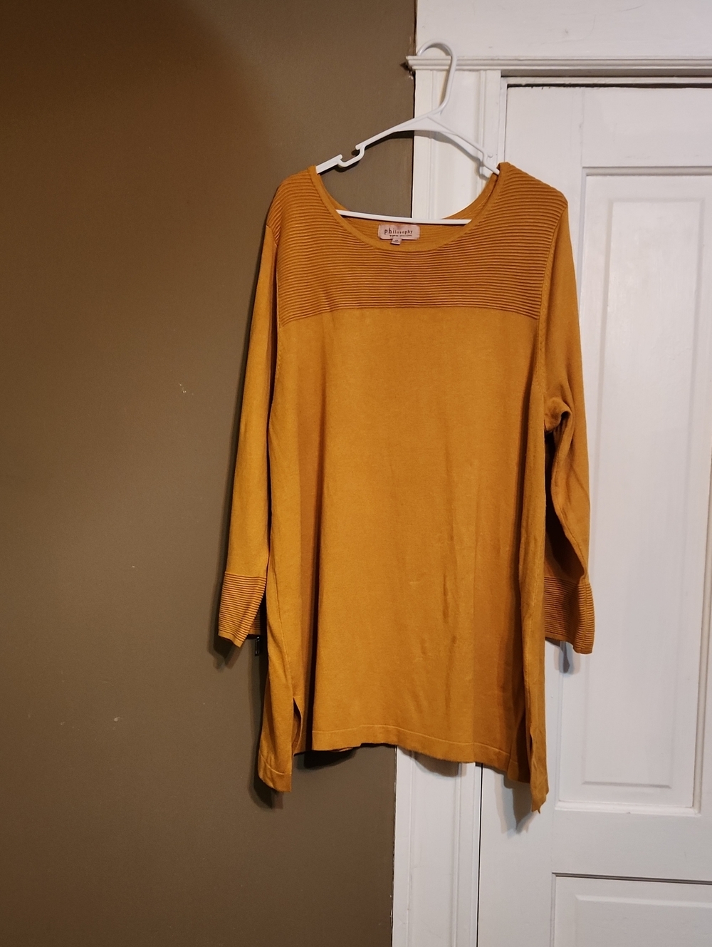 Philosophy Mustard Rib-Yoke Long Sleeve Women's Top